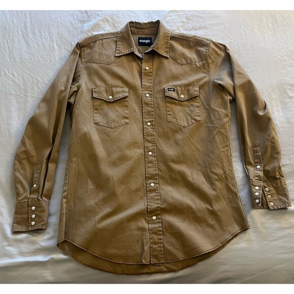 Wrangler Distressed Pearl Snap Brushpopper Heavy Duty Canvas Grunge Size L Tall - Picture 3 of 16